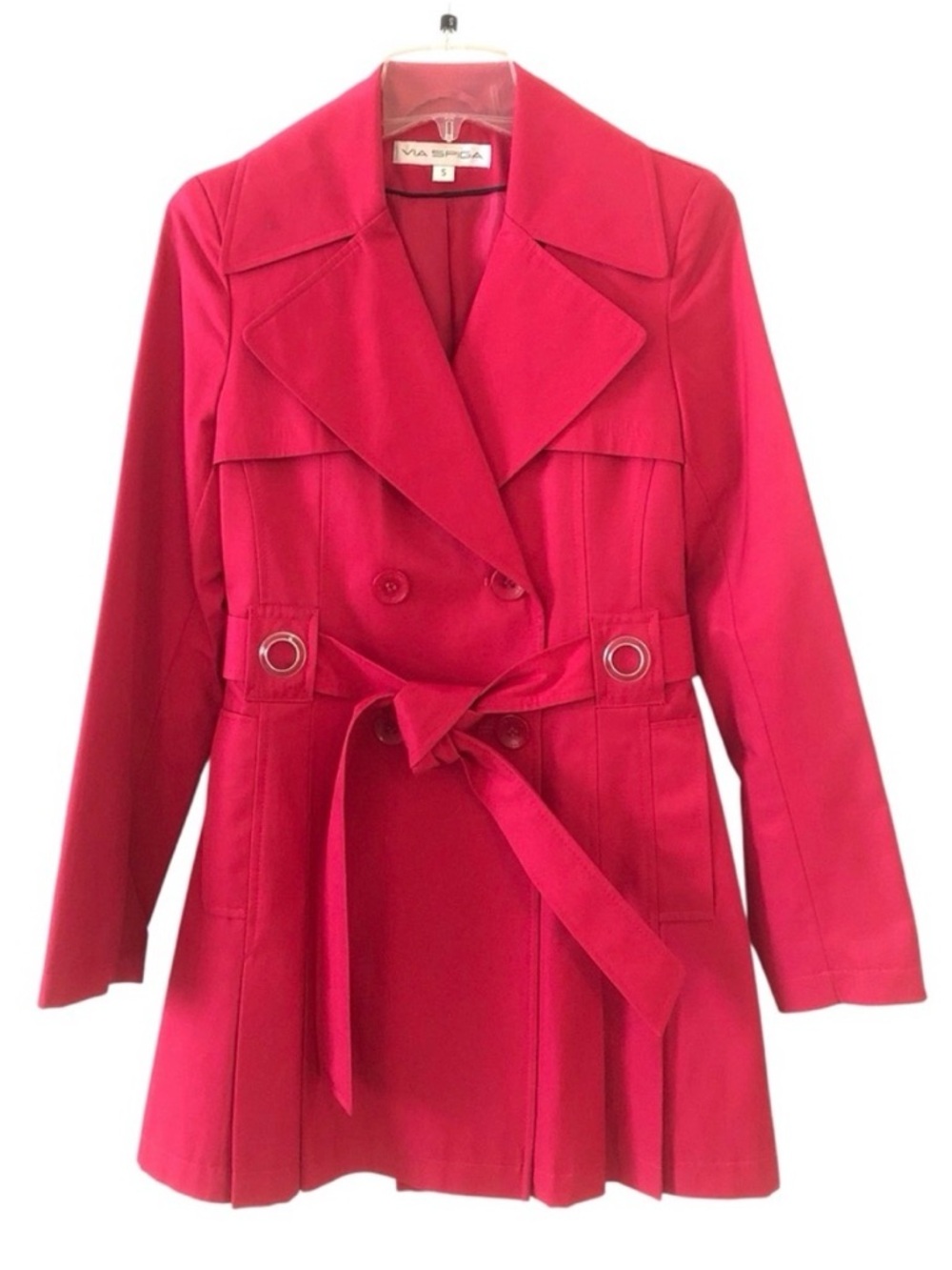Via Spiga Raspberry Pink Double-Breasted Trench Coat Jacket Belted